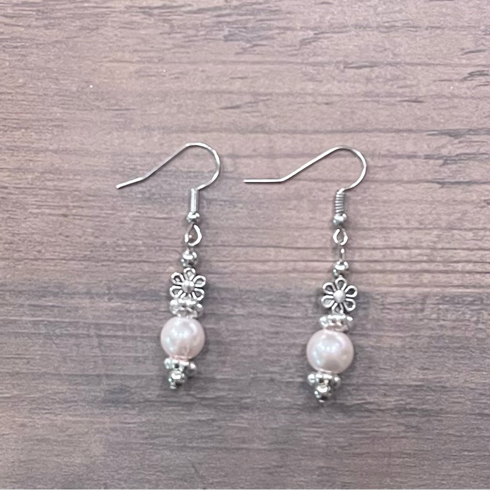Elegant Silver and White Floral Earrings